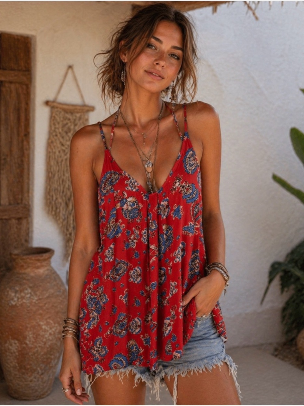 Lucy & Laurel Red Paisley Camisole